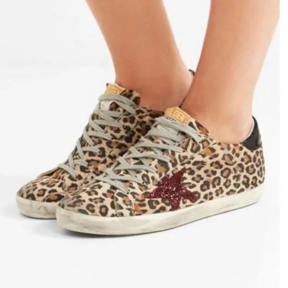 Golden Goose Super Star Glittered Leopard-print Leather Sneakers - Picture 1 of 6